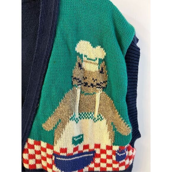 Sweater Loft Button Vest New York USA Cat Lover Vintage Caridan - Picture 2 of 10